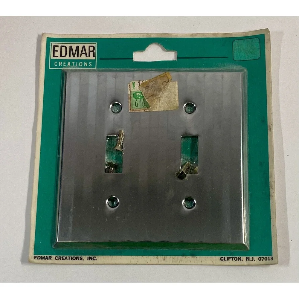 *BRAND NEW* Vintage Edmar Creations Double Light switch Cover Silver Metal 1980s